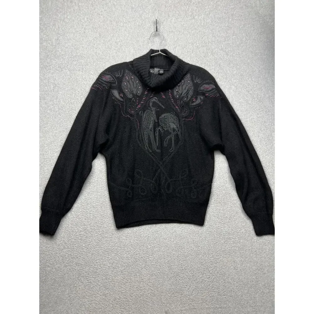 80s Vintage Silk Lambswool Angora Turtle Neck Knitted Sweater Crane Womens Sz S - Picture 2 of 12
